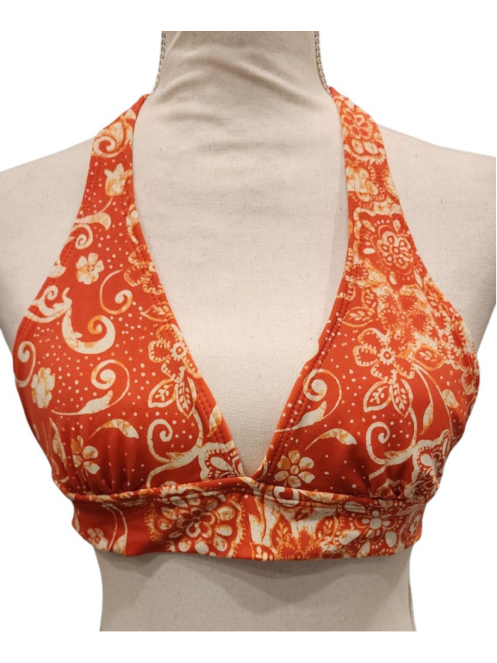 Pool Party Orange Floral Halter Bikini Set Womens XS Triangle Top Cheeky Bottoms - Picture 2 of 12